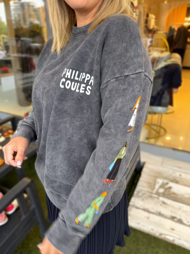 Kadın Baskılı Antrasit Oversize Sweatshirt
