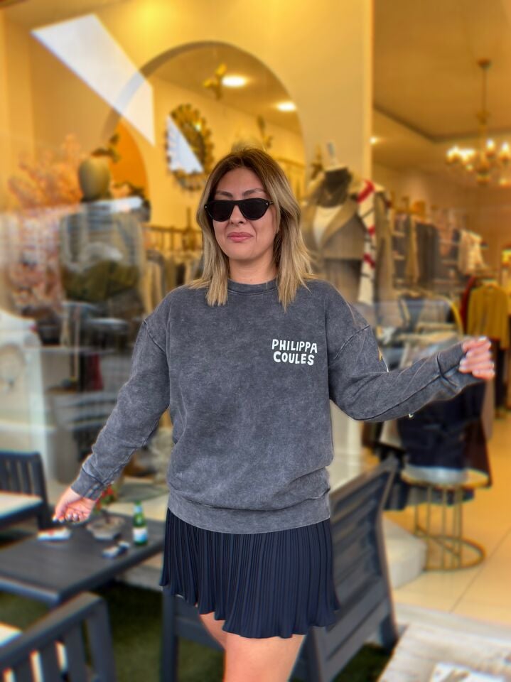 Kadın Baskılı Antrasit Oversize Sweatshirt