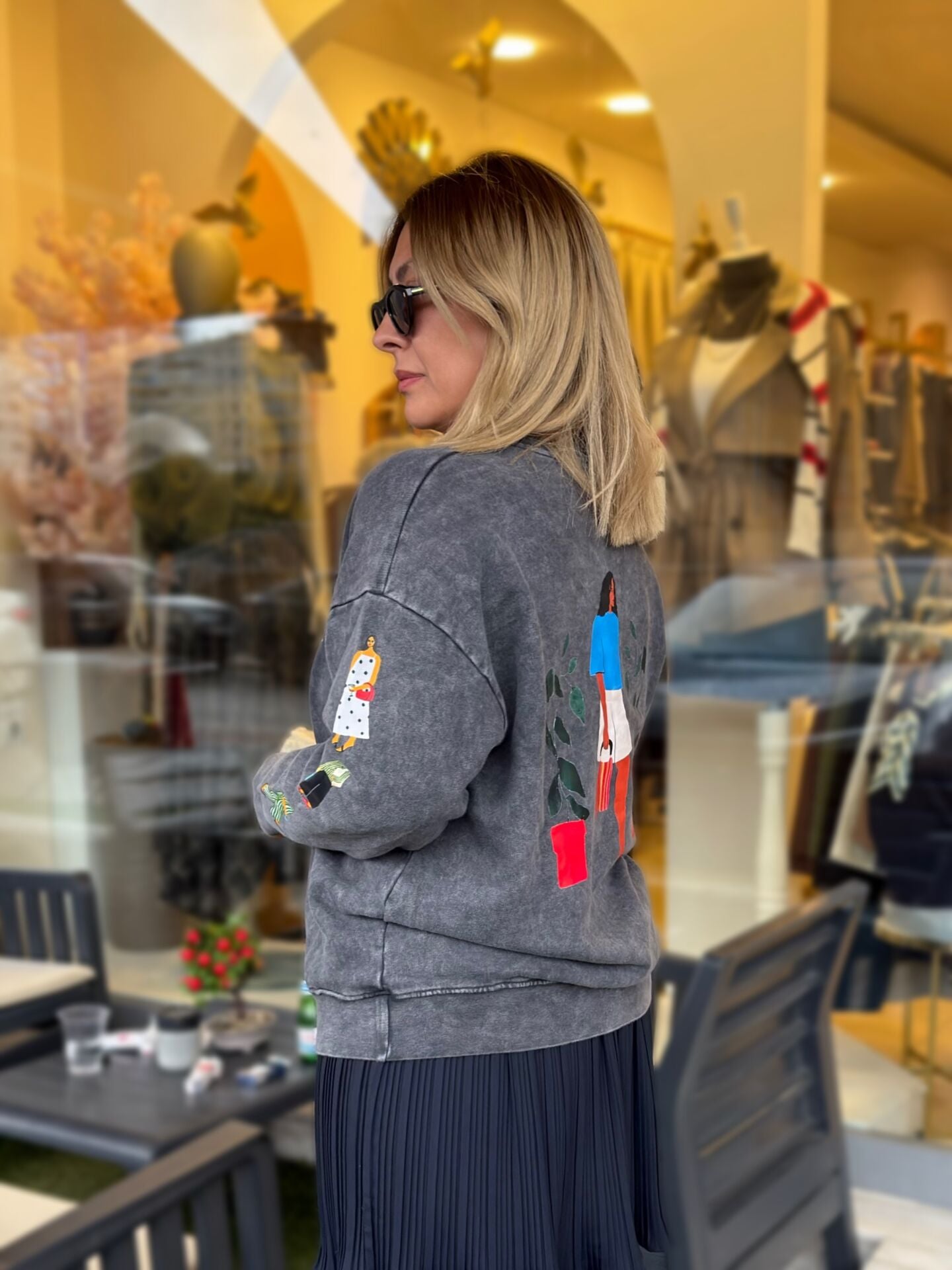 Kadın Baskılı Antrasit Oversize Sweatshirt