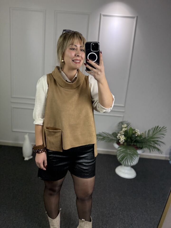 Kerry Siyah Deri Şort