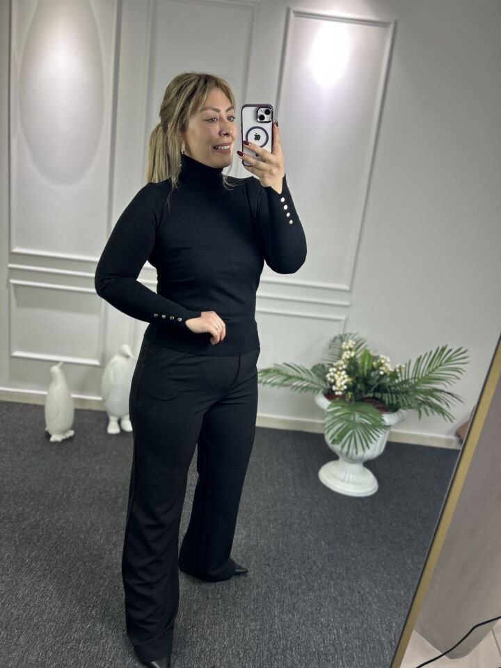 Siyah Cırtlı Palazzo Pantolon