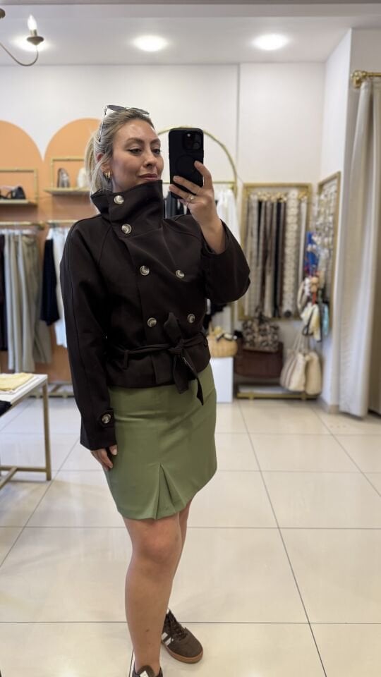 Mevsimlik Astarlı Dik Yaka Kumaş Trenç