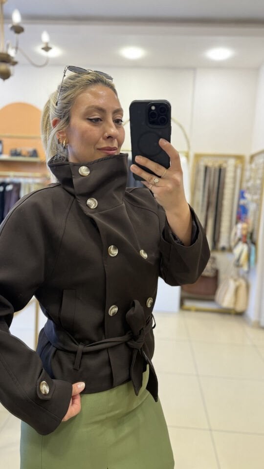 Mevsimlik Astarlı Dik Yaka Kumaş Trenç