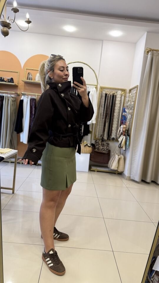 Mevsimlik Astarlı Dik Yaka Kumaş Trenç