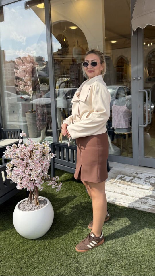 Mevsimlik Astarlı Dik Yaka Kumaş Trenç