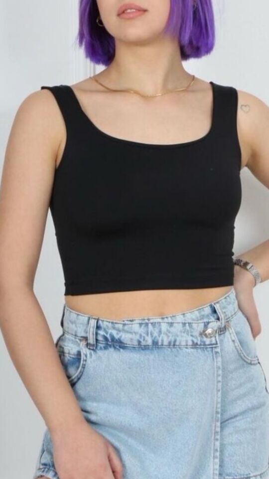 Siyah Kalın Askılı Crop Body