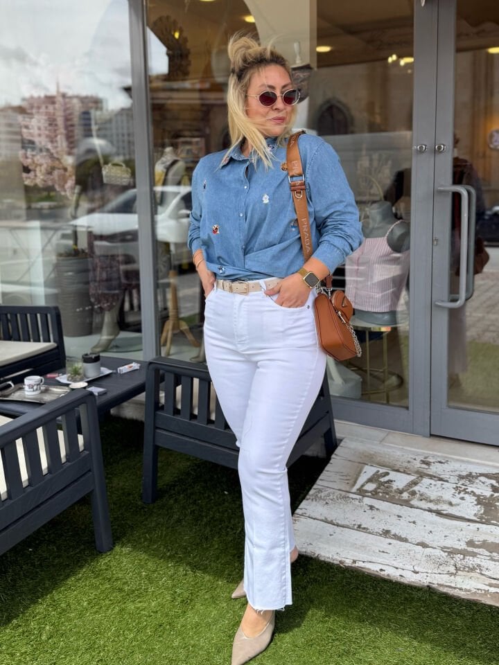 Zra Full Likralı Premium Boyfit Jean-Beyaz