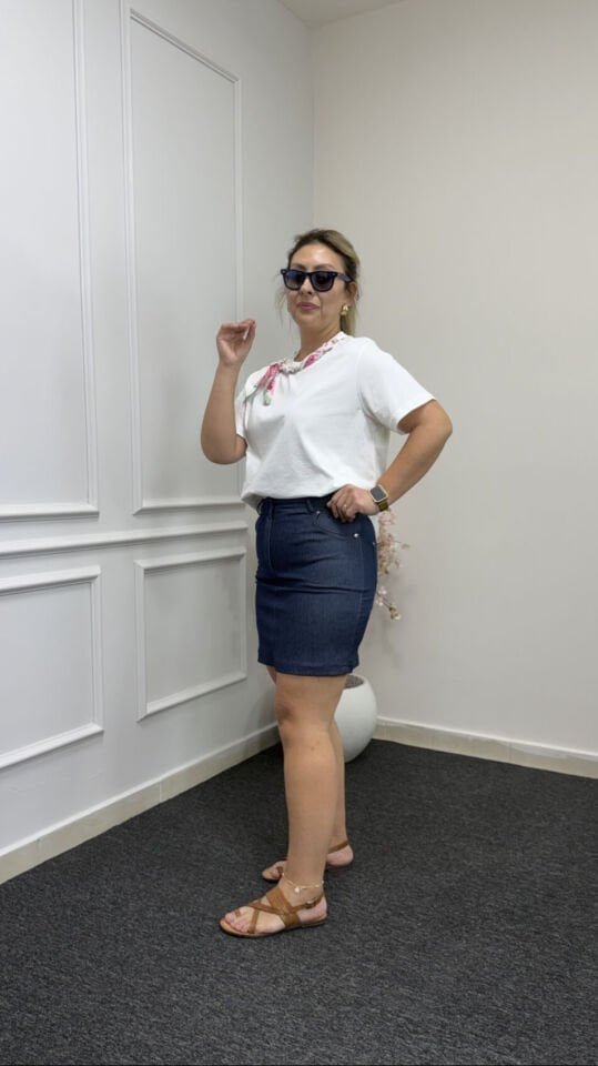 İnce Denim Likralı Etek