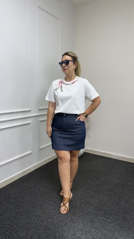 İnce Denim Likralı Etek