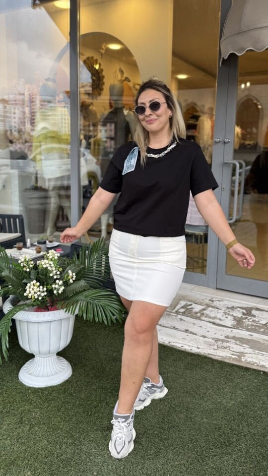 İnce Denim Likralı Etek