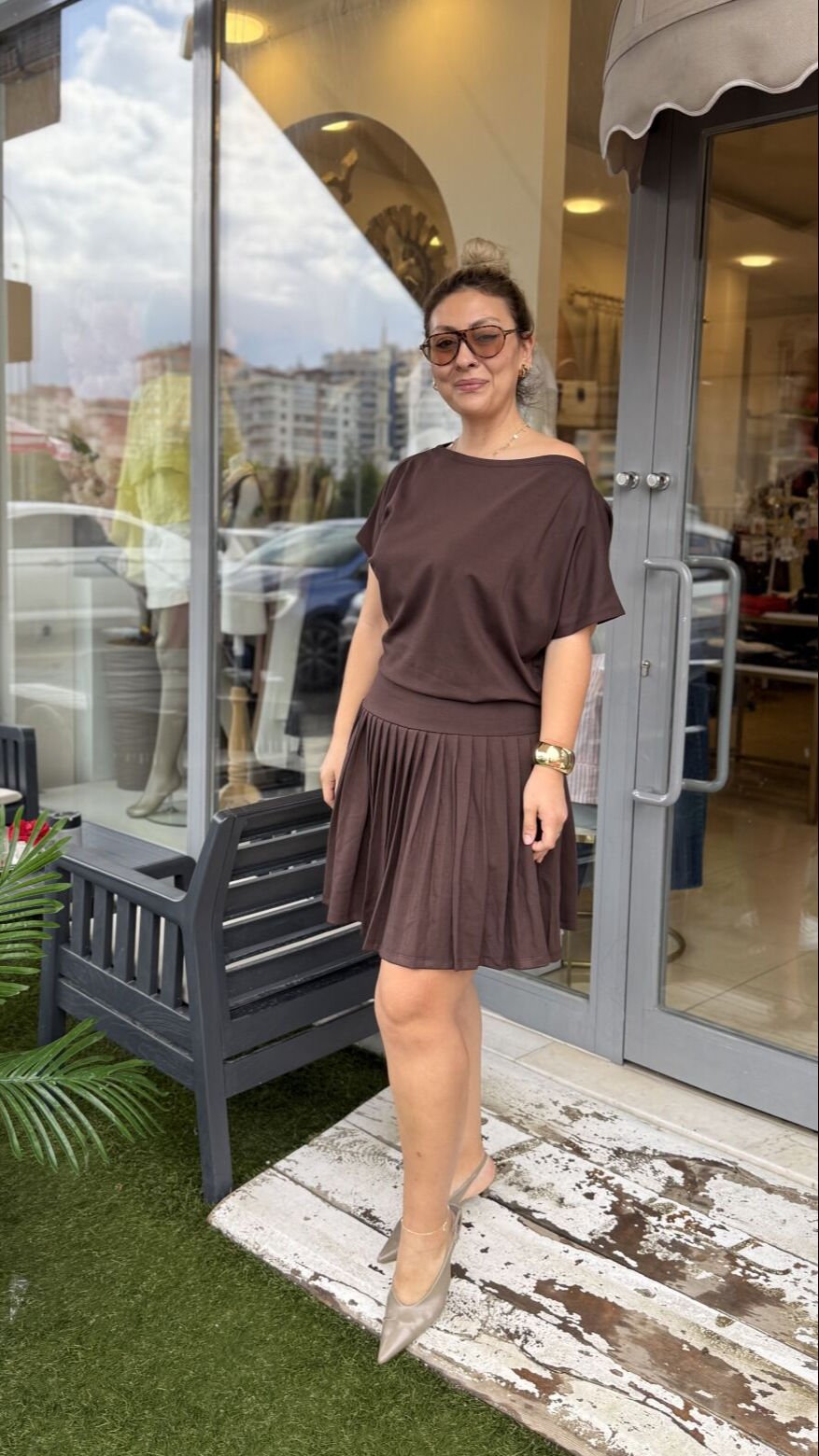 Çelik Örme Pamuk Kumaş Pileli Elbise