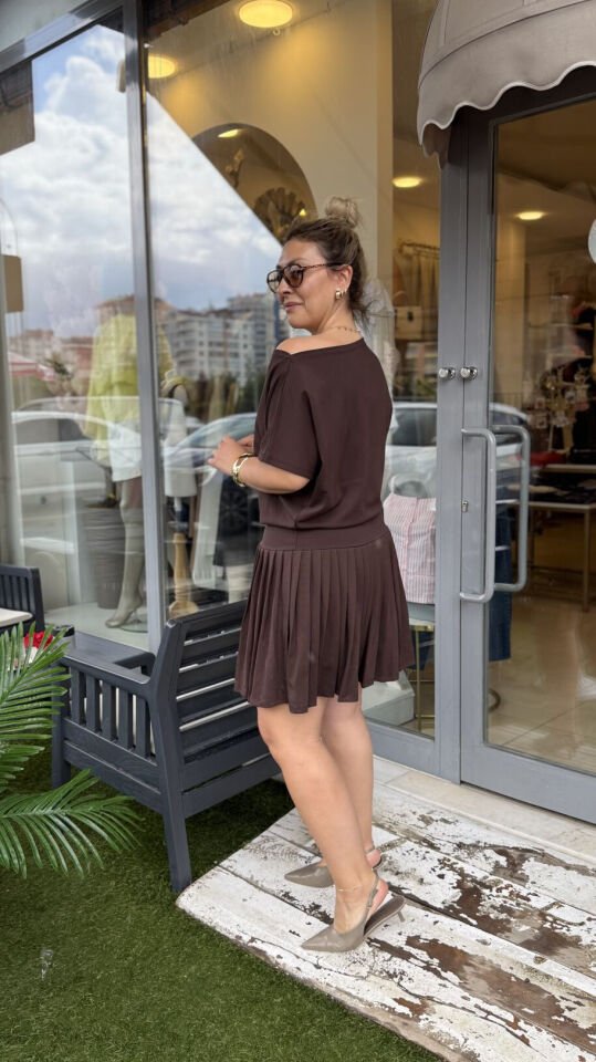 Çelik Örme Pamuk Kumaş Pileli Elbise