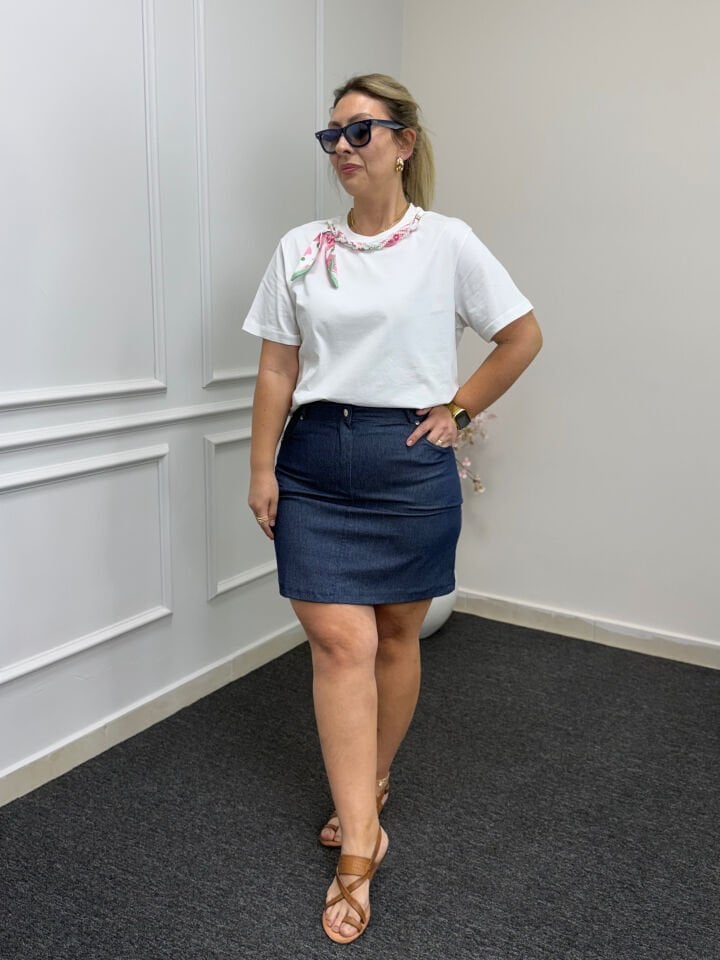 Orj Marka Fular&İnci Detay Tshirt