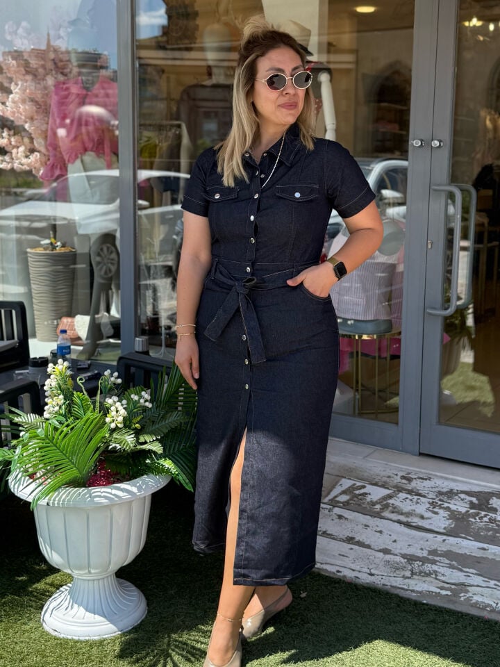 Denim Likralı Fit Elbise