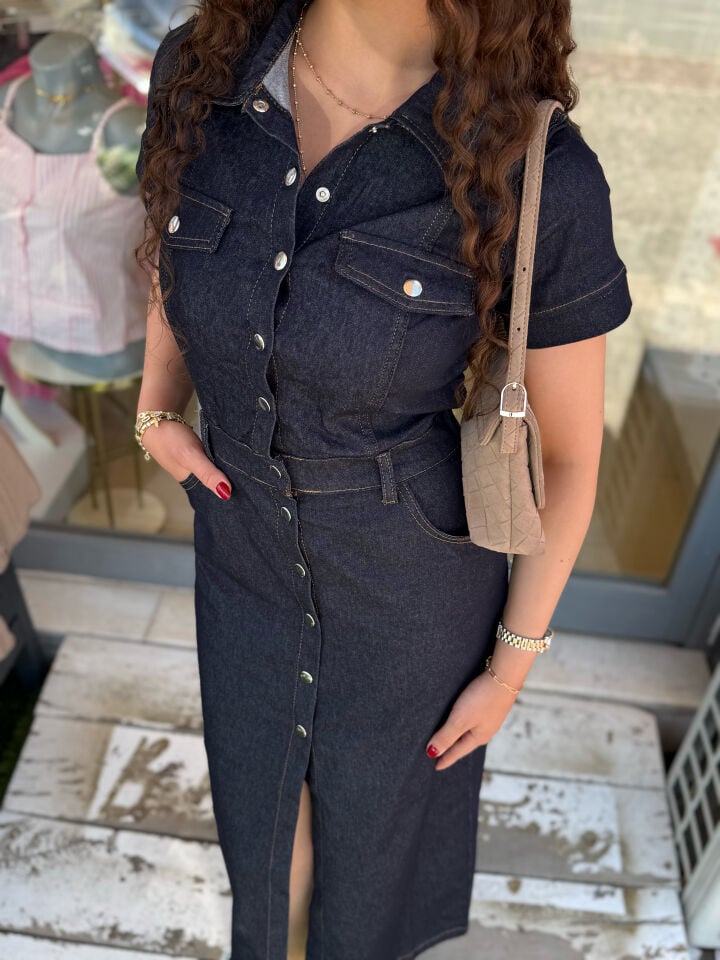 Denim Likralı Fit Elbise