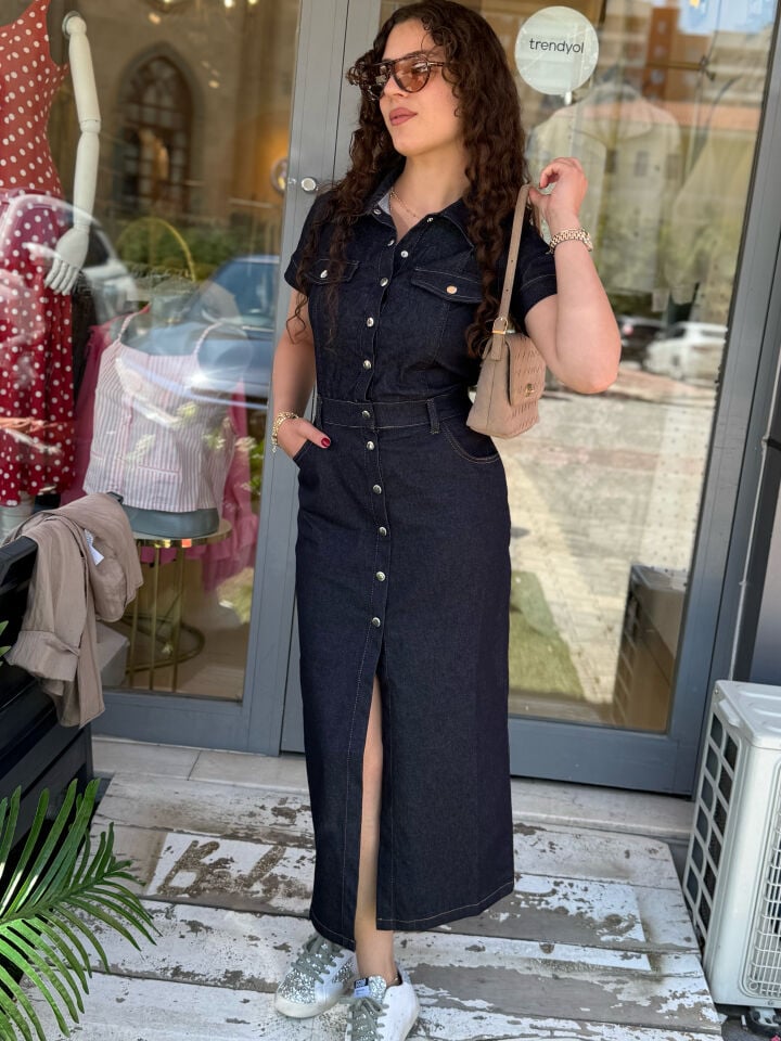 Denim Likralı Fit Elbise