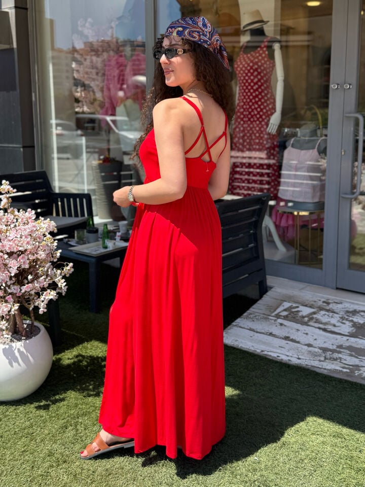 Askılı Modal Kumaş Sırt Çapraz Detay Elbise