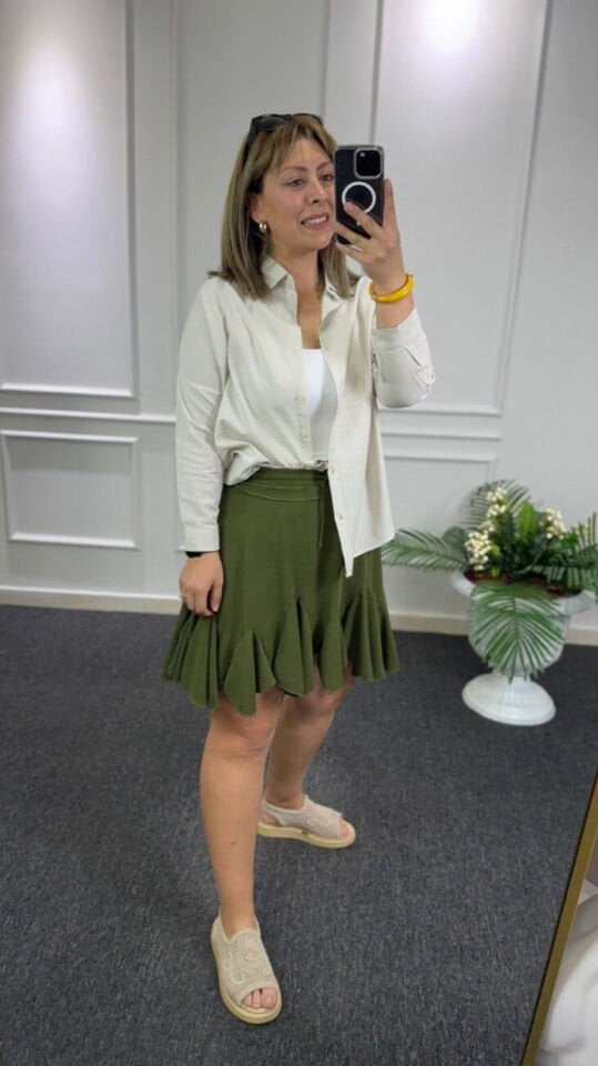 Fırfır Detay Haki Etek