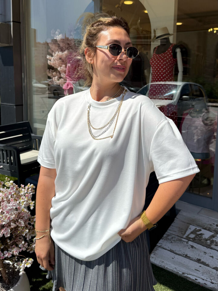 Ntwrk Yaka Fermuar ve Kolye Detay Oversize Tshirt