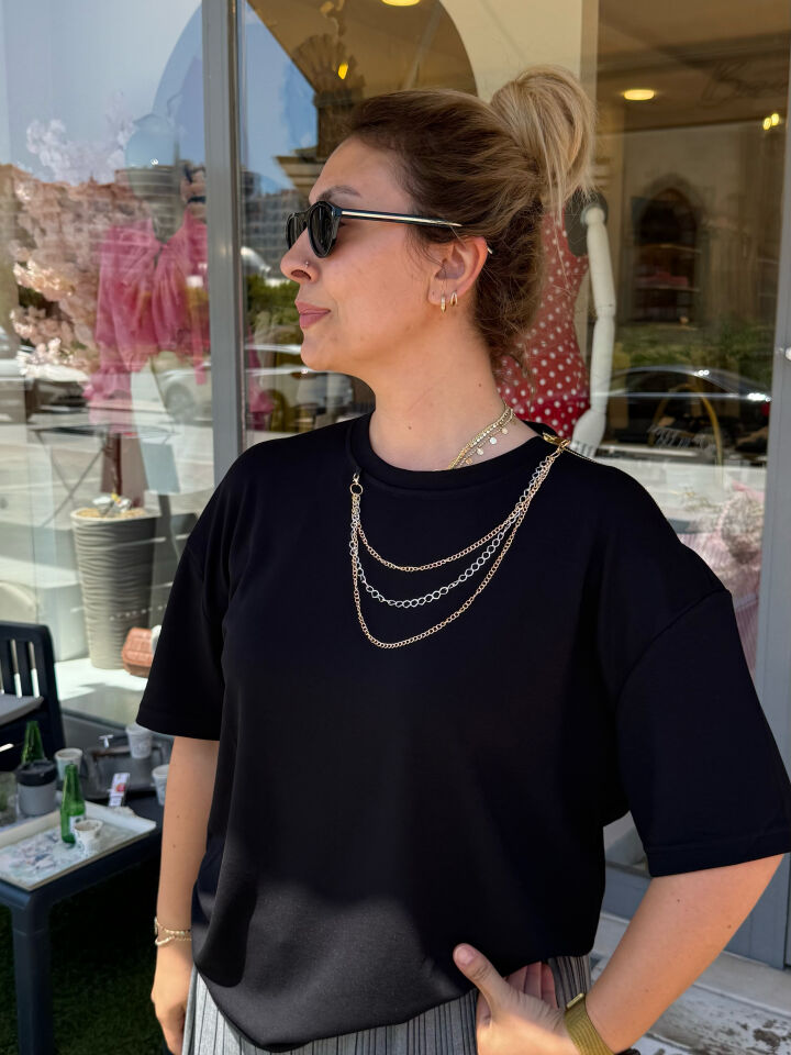 Ntwrk Yaka Fermuar ve Kolye Detay Oversize Tshirt