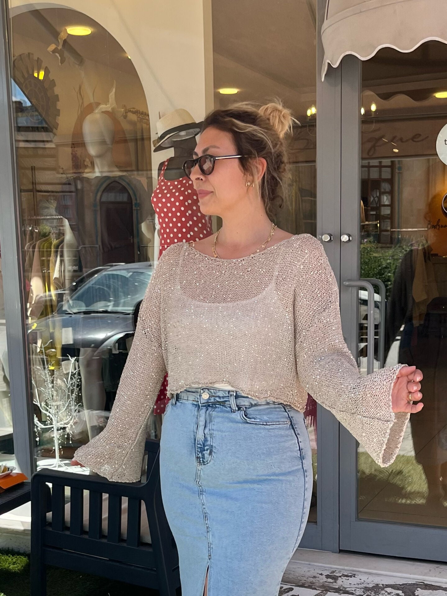 Pullu Taşlı Beach Crop Top
