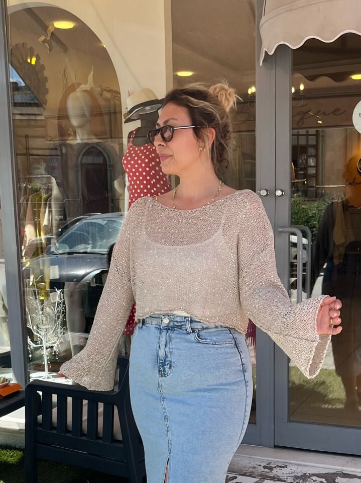 Pullu Taşlı Beach Crop Top