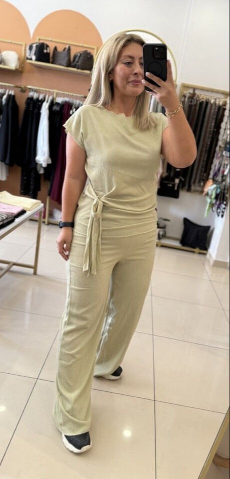 Mint Yeşili Yandan Bağlama Detay İkili Takım