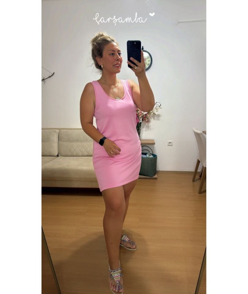 Modal Basic Pembe Mini Elbise