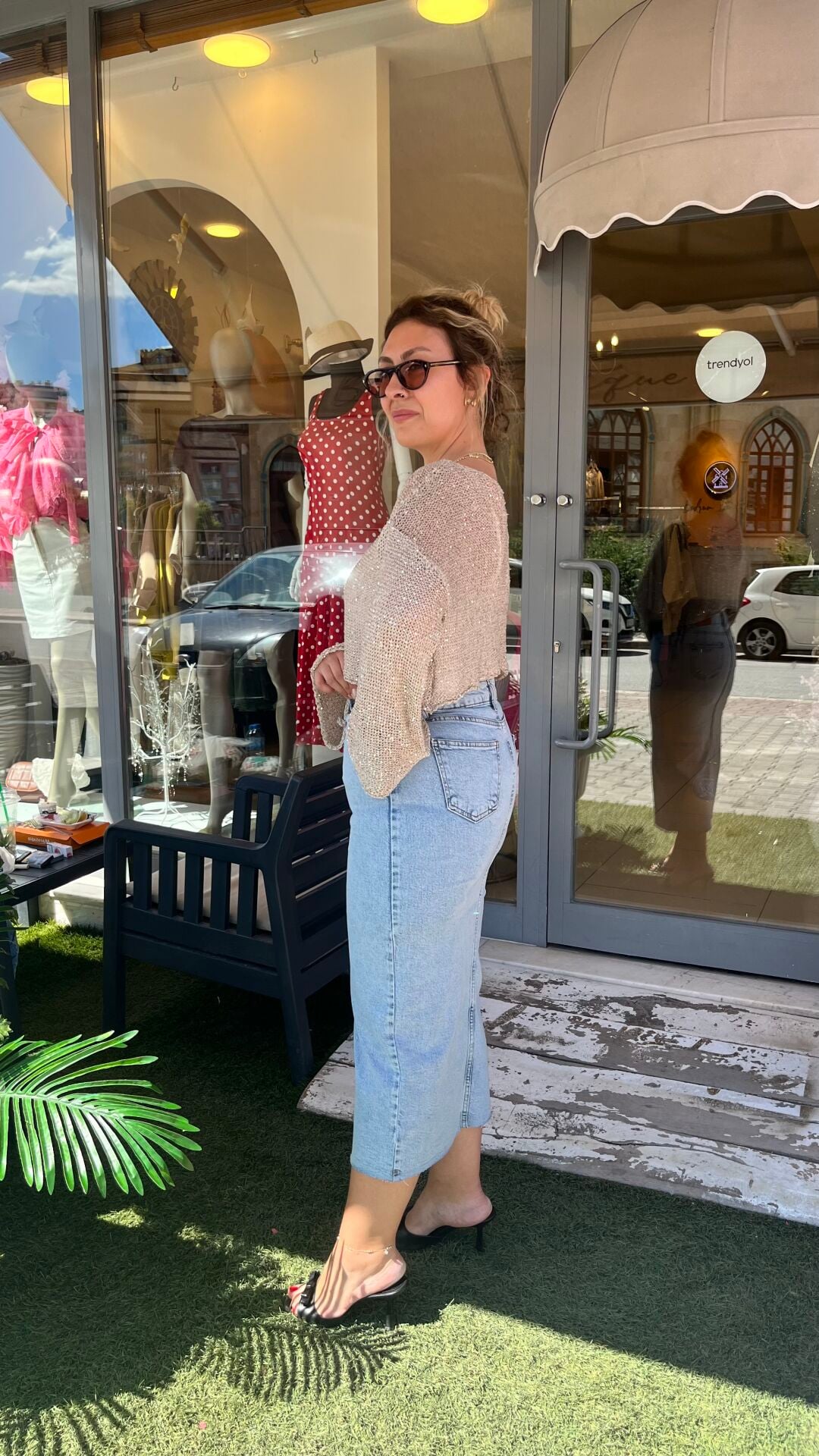 Zra Buz Mavi Yırtmaç Detay Midi Denim Etek