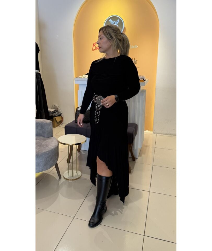 Sandy Önü Volanlı Drapeli Elbise