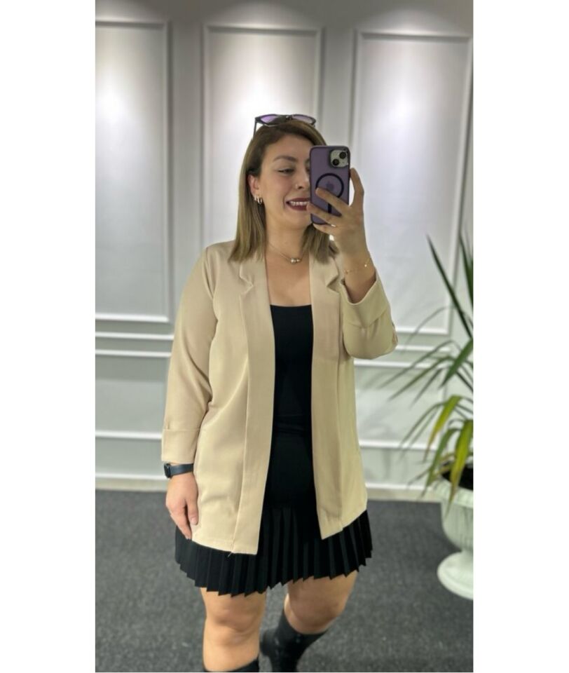 Taş Rengi Şal Yaka Astarsız Ceket