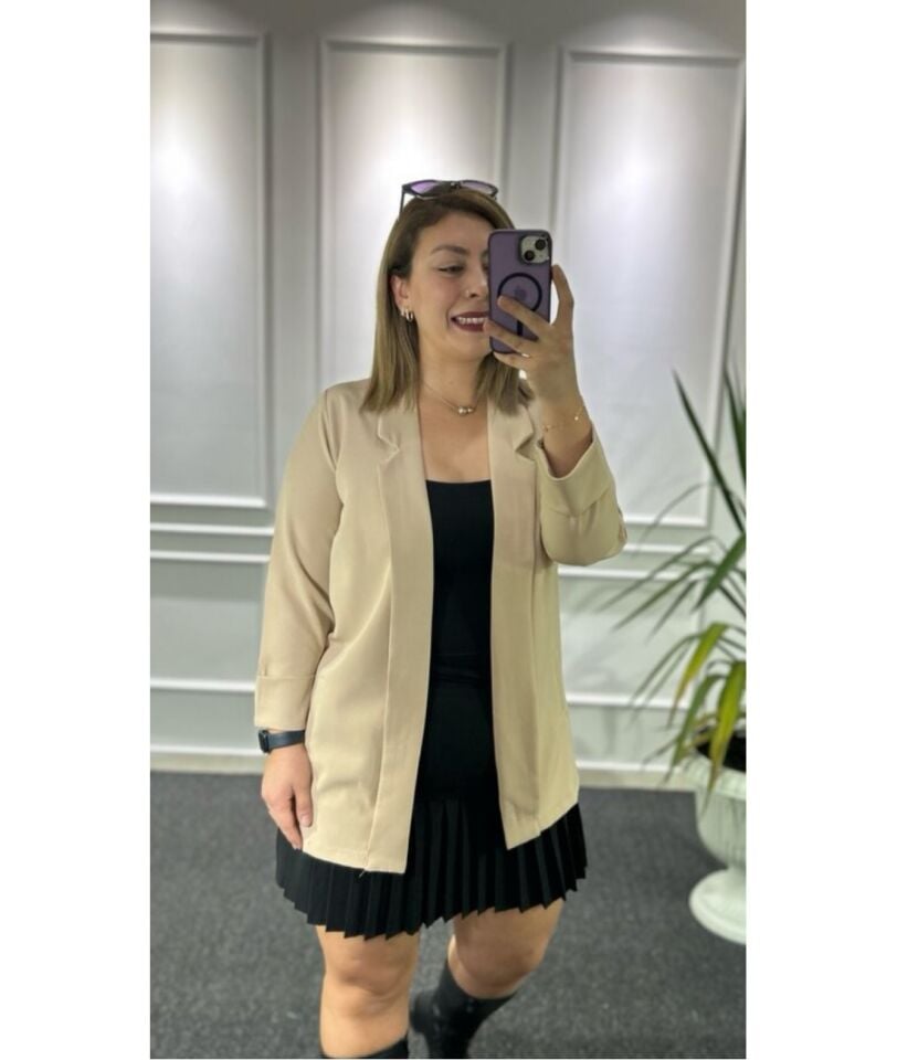 Taş Rengi Şal Yaka Astarsız Ceket