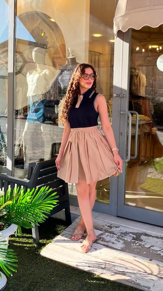 Lüks Marka Model Polo Yaka Elbise Camel