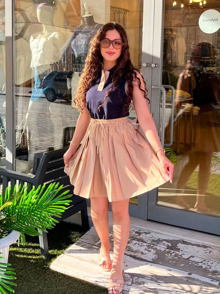 Lüks Marka Model Polo Yaka Elbise Camel