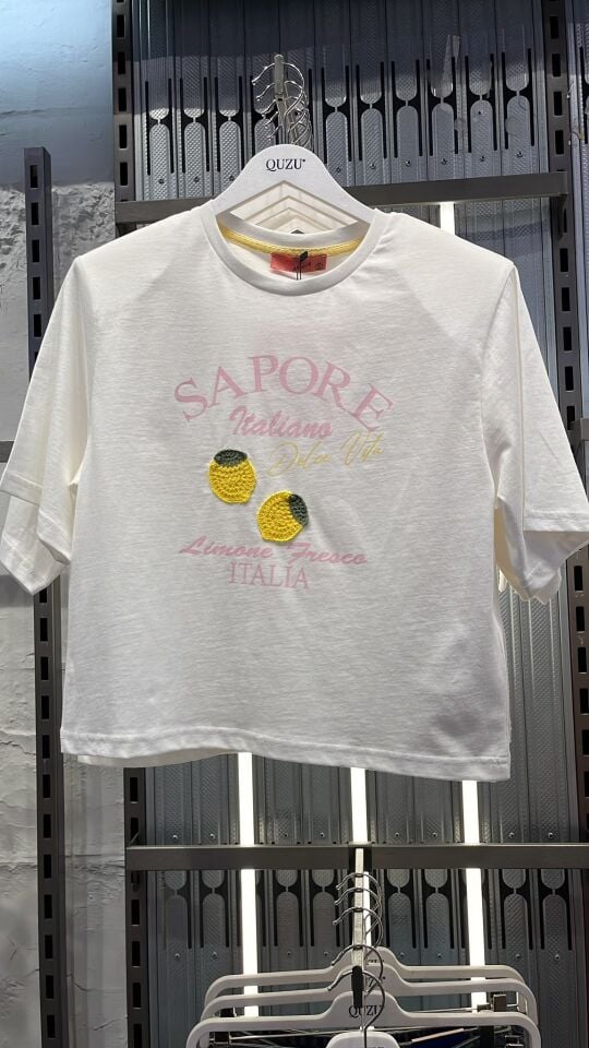 Quzu Limon Nakış Vatkalı Kısa Tshirt
