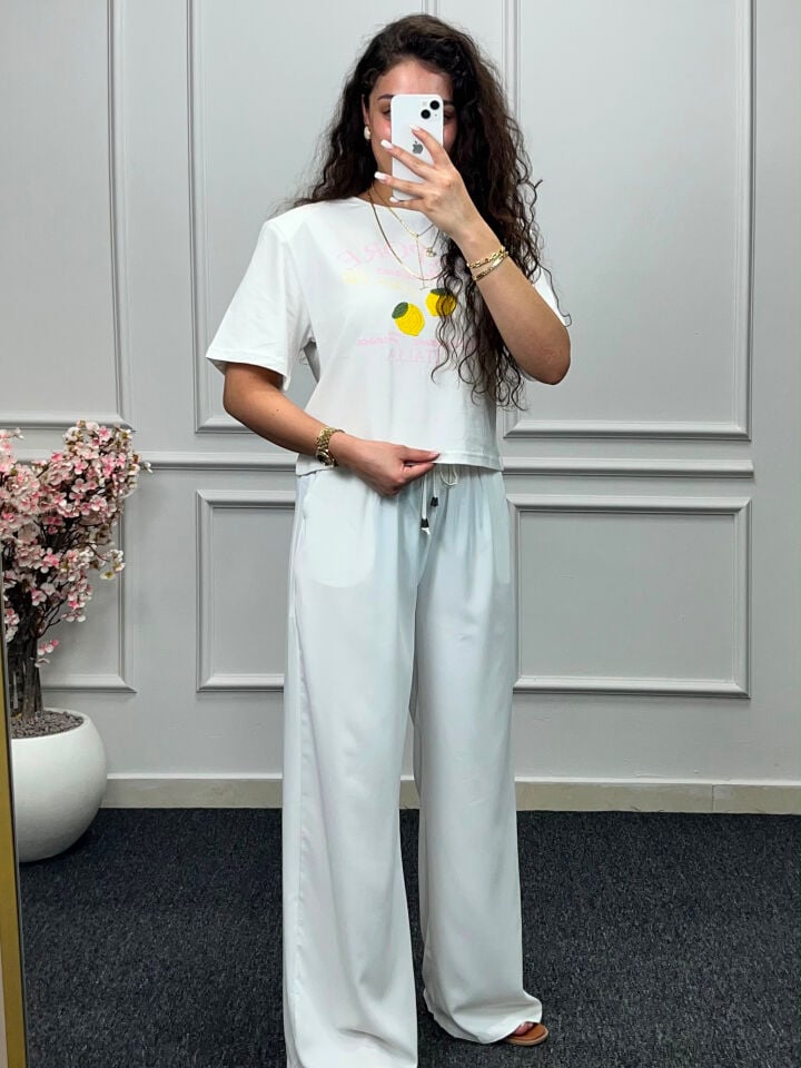 Quzu Limon Nakış Vatkalı Kısa Tshirt