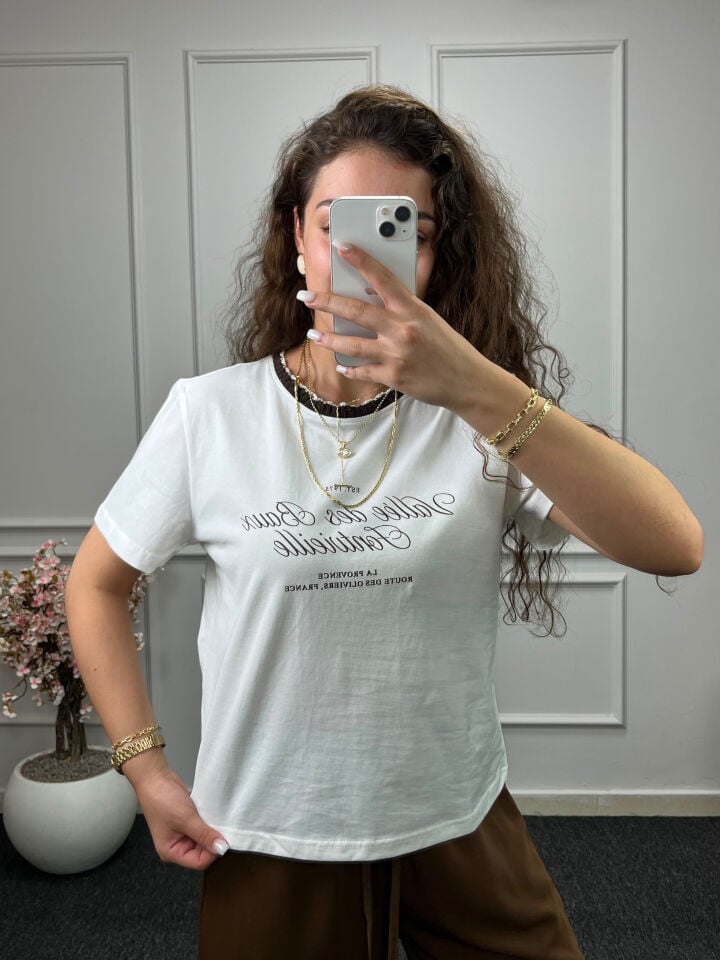 Quzu Yaka Örgü Detay Pamuk Tshirt