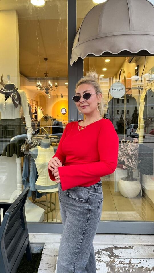 İspanyol Kol Basic Fitilli Pamuk Bluz