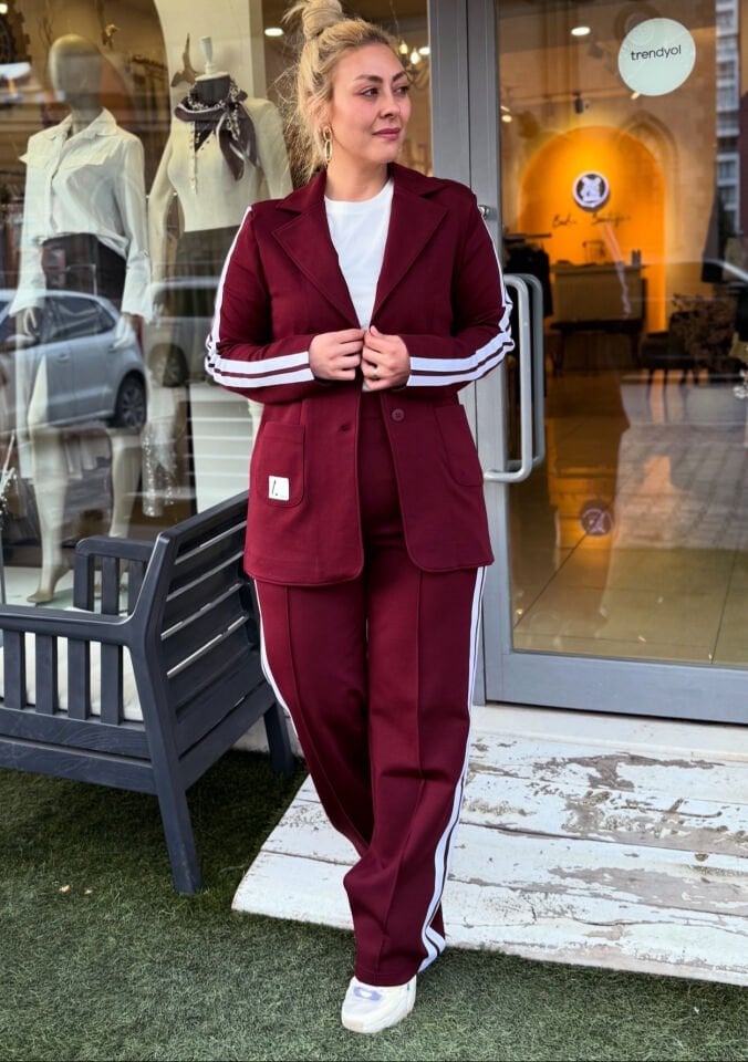 Spor Yan Şeritli Blazer Ceket Pantolon Takım