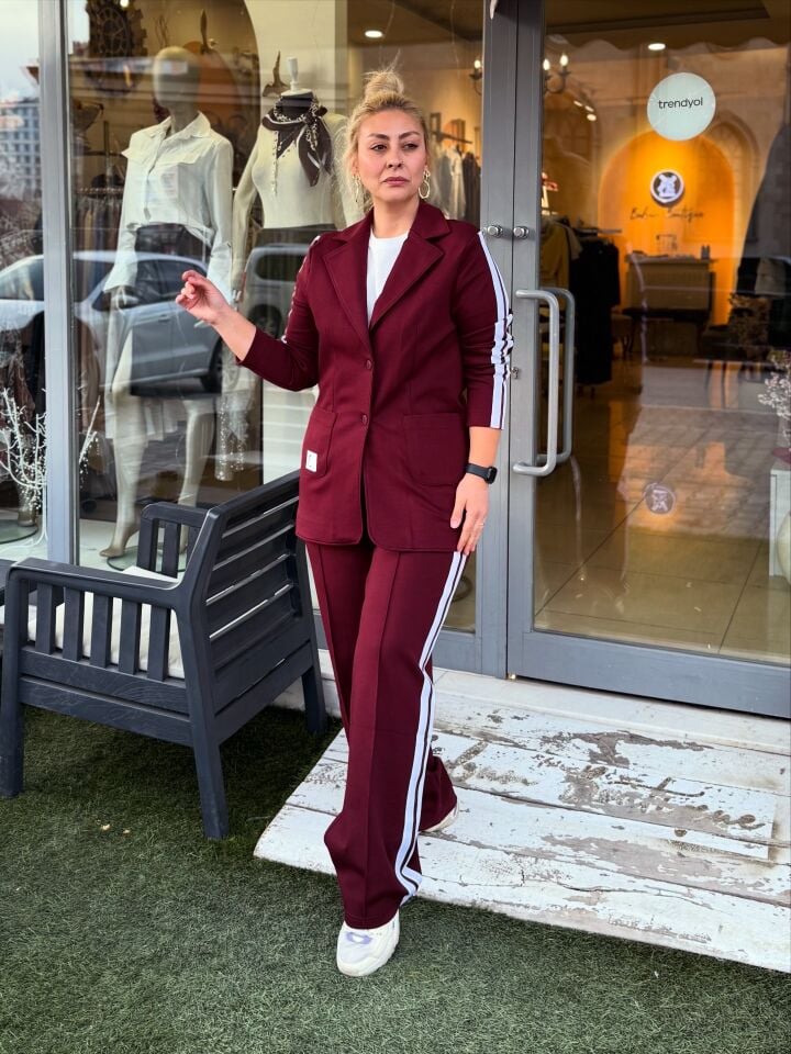 Spor Yan Şeritli Blazer Ceket Pantolon Takım