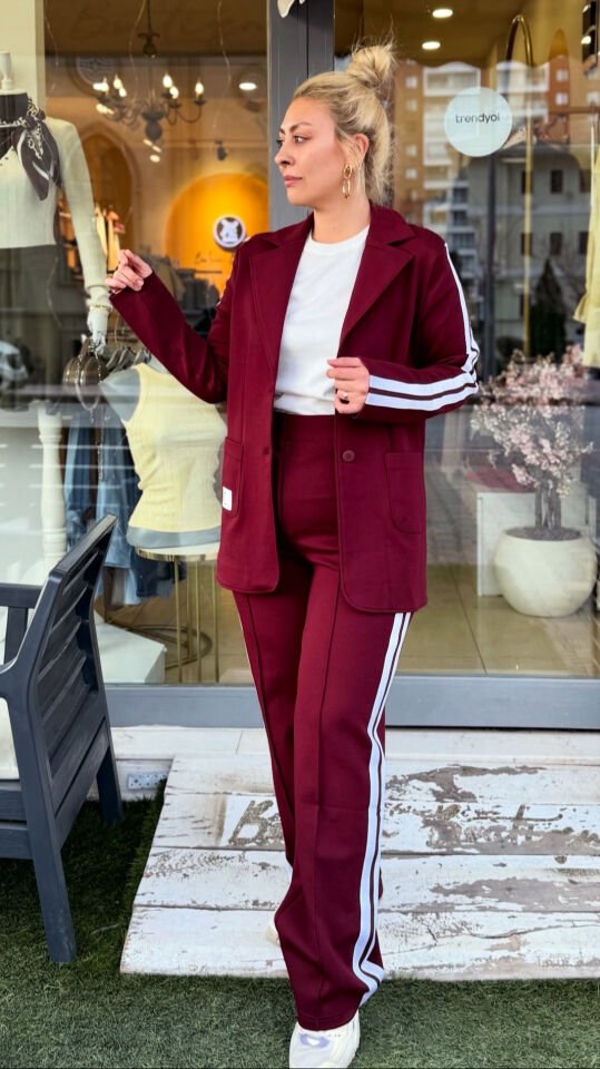 Spor Yan Şeritli Blazer Ceket Pantolon Takım