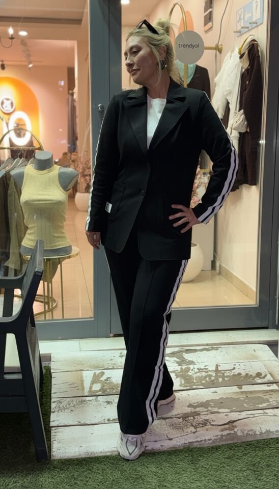 Spor Yan Şeritli Blazer Ceket Pantolon Takım