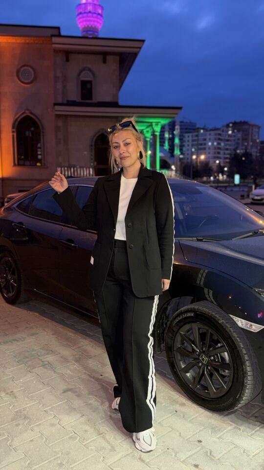 Spor Yan Şeritli Blazer Ceket Pantolon Takım