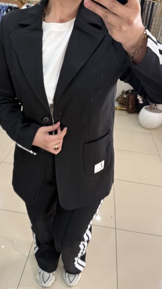 Spor Yan Şeritli Blazer Ceket Pantolon Takım