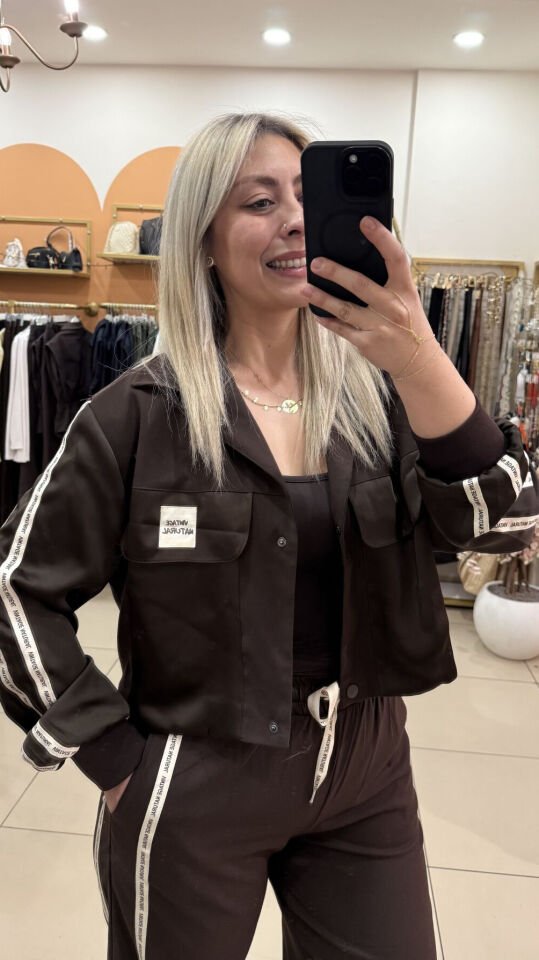 Saten Garnili Şeritli Spor Ceket Pantolon İkili Takım