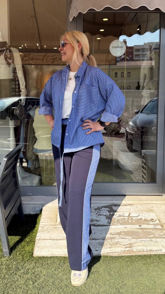 Modern Çizgili Gömlek&Pantolon İkili Takım