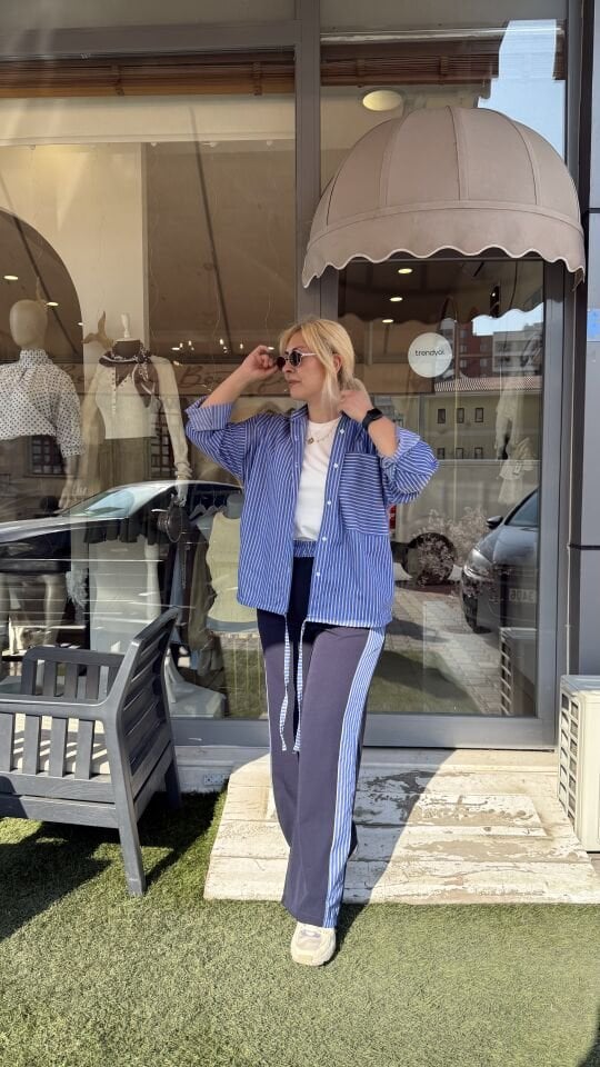 Modern Çizgili Gömlek&Pantolon İkili Takım