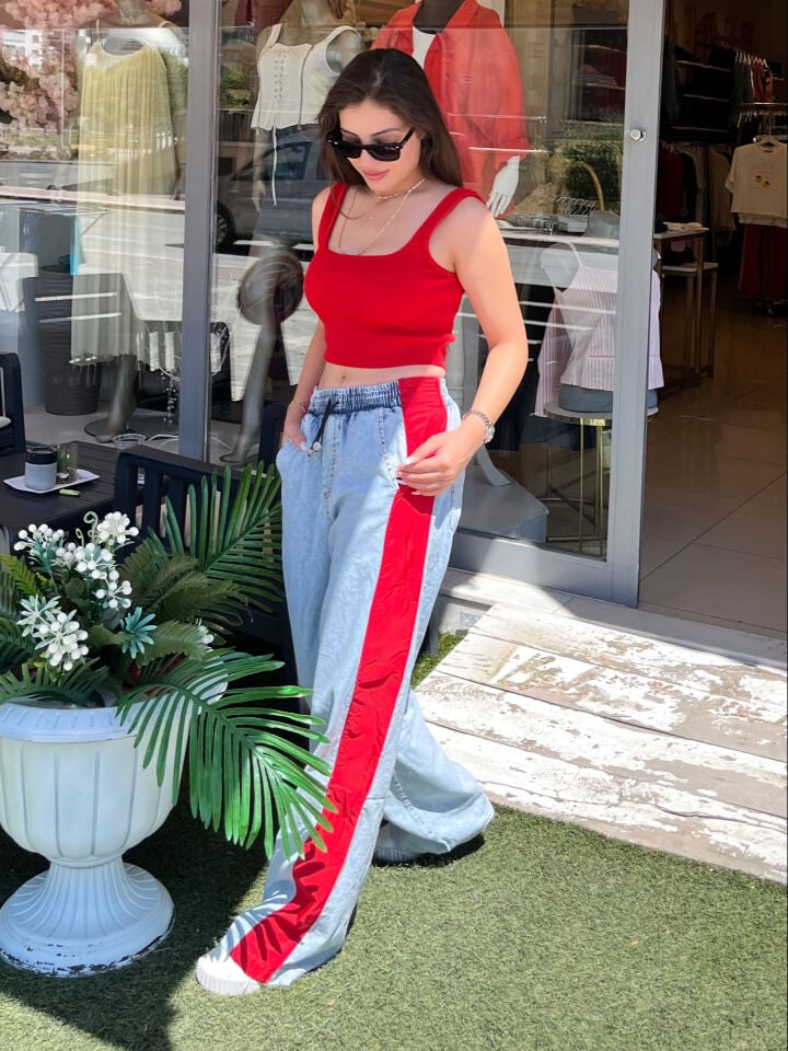 Yan Paraşüt Detay Denim Pantolon