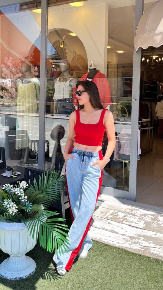 Yan Paraşüt Detay Denim Pantolon