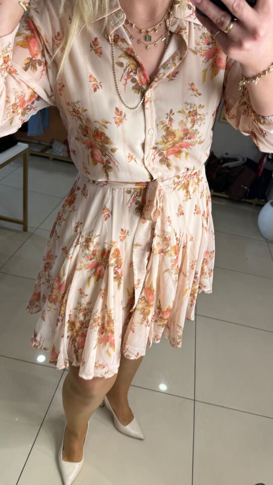 Romina Çiçek Desenli Şifon Elbise